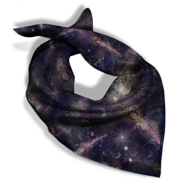 Shooting Stars & Arrows Purple Square Silk Scarf - Picture 9 of 12